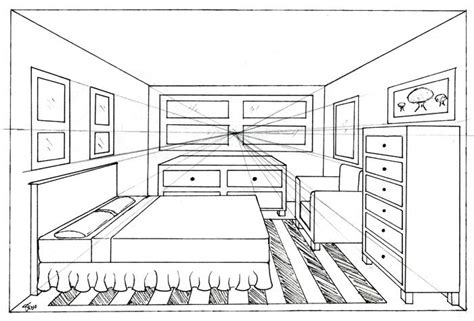 One Point Perspective Drawing Bedroom Luanna Cardwell