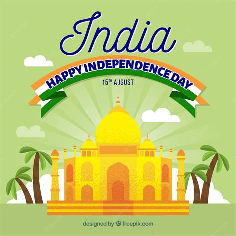 Free Vector India Independence Day Design With Taj Mahal