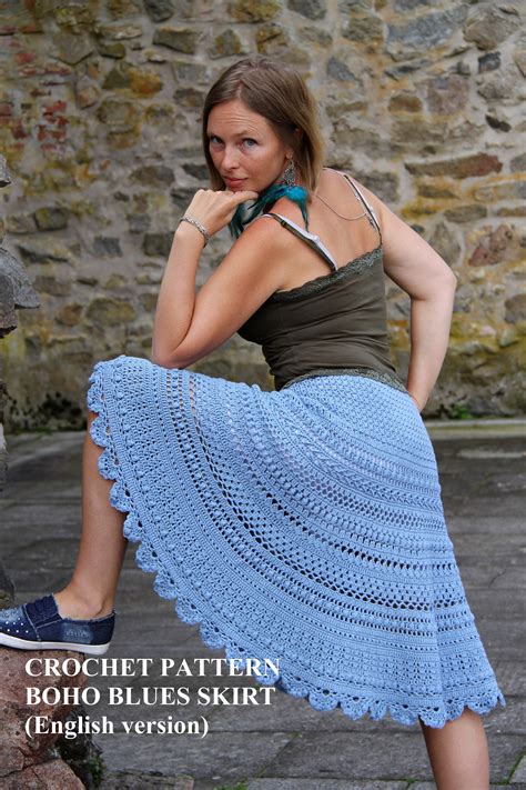 A Line Crochet Skirt Pattern Boho Blues Size S 3xl Bohemian Etsy Polska