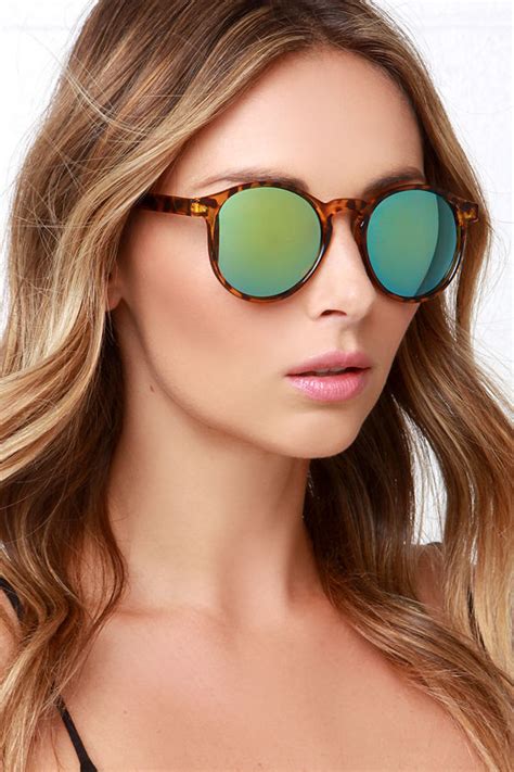 Cool Tortoise Sunglasses Mirrored Sunglasses Green Lense Sunglasses