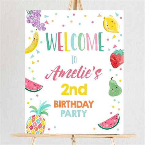 Editable Two Tti Frutti Birthday Milestone Sign Cutie Fruit Etsy