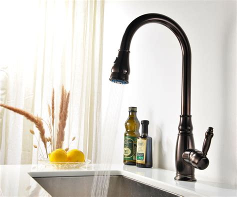 Kitchen faucets are considered single tap more used in homes. ORB oil rubbed bronze clour pull out kitchen spray faucet ...