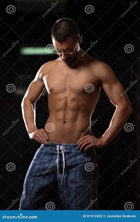 Nerd Man Sitting Strong In Gym Stock Photo Image Of Lifestyles