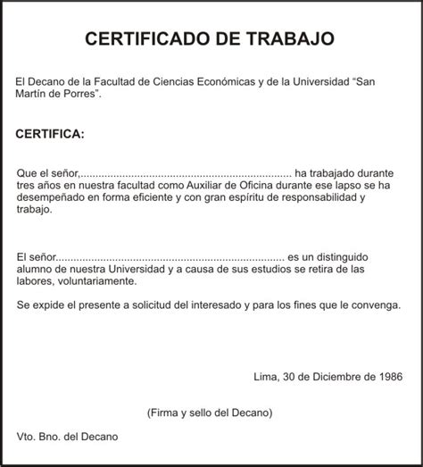 Ejemplo De Certificado De Trabajo Imagui