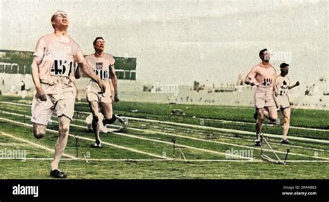 End Of The 400 Metres Final At The 1924 Paris Olympics Showing Scot Eric Liddell Crossing The