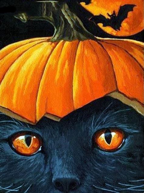 Pumpkin Head Black Cat Diamond Painting Kit Halloween Art Halloween