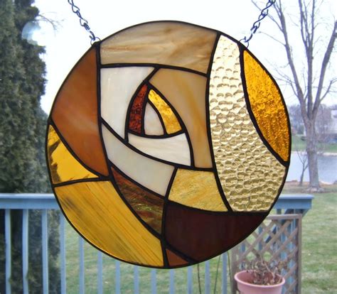Stained Glass Panel Window Amber Round Circle Stained Glass Window