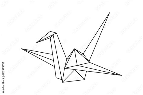 Origami Paper Crane Bird Geometric Line Shape For Art Of Folded Paper