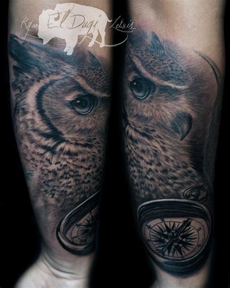 Great Horned Owl And Compass By Ryan El Dugi Lewis Tattoonow