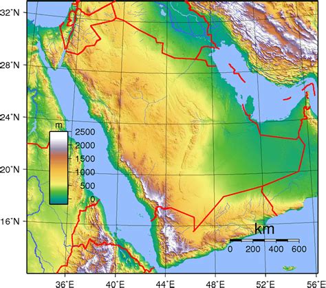 Saudi Arabia Topography MapSof Net