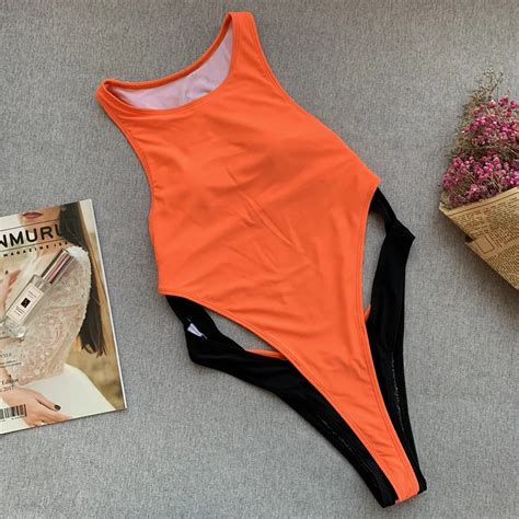 High Leg Sexy One Piece Swimsuit Thong Swimwear Women 2019 Monokini