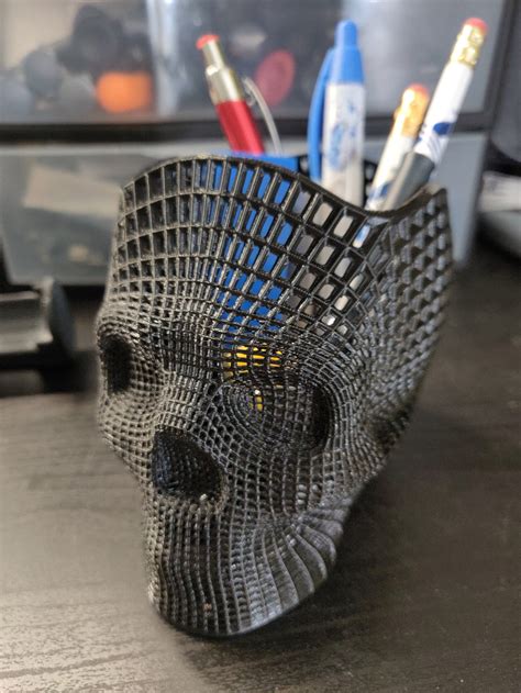 Wireframe Skull Pencil Holder 3d Printed Desk Organizer Etsy