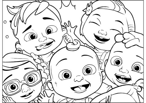 Cocomelon Characters Take A Selfie Cocomelon Kids Coloring Pages