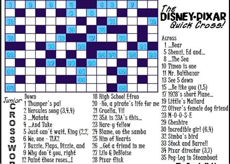 One of mulan's army friends 32. The Puzzle Hub: Junior Crossword; Disney/Pixar Edition!