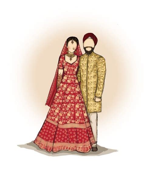 Custom Wedding Fashion Illustration Portrait Indian Wedding | Etsy in