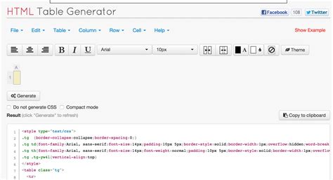 First of all, choose the size of the table. HTML Table Generator. Create new table or import ...