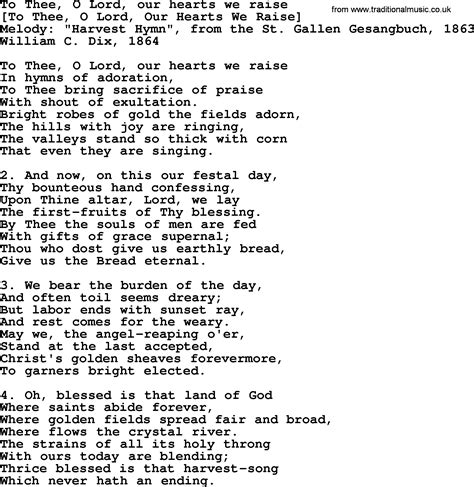 Old English Song Lyrics For To Thee O Lord Our Hearts We Raise With Pdf