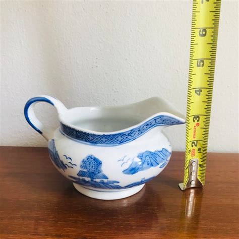 Vintage Willow Ware Style Chinoiserie Blue And White Gravy Boat Pitcher