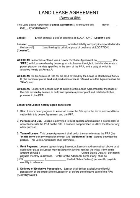 Download Free Land Lease Agreement Printable Lease Agreement