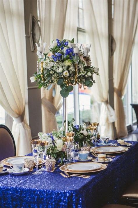 We've got all the prettiest bridal party dresses and wedding decors for blue wedding themes to inspire your big day. Tablescapes - Belle The Magazine | Rose gold wedding decor ...