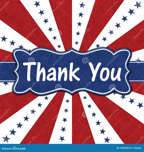 Thank You Message With Blue Stars With Red And White Burst Lines Stock