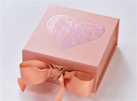 Rose Gold Small Folding T Box With Custom Printed Pink Foil Heart