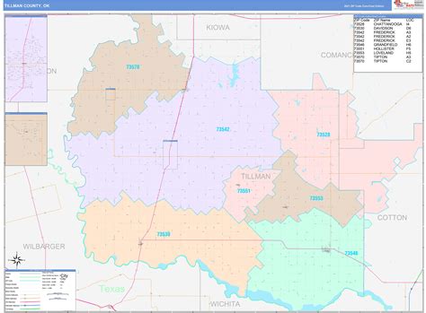 Tillman County Ok Wall Map Color Cast Style By Marketmaps