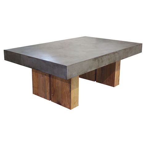 Cooper Modern Rectangular Grey Concrete Top Teak Base Outdoor Coffee