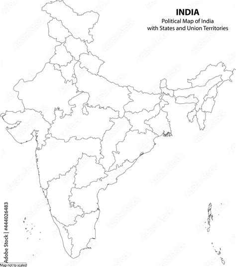 Political Map Of India With States And Union Territories Outline Adobe Stock