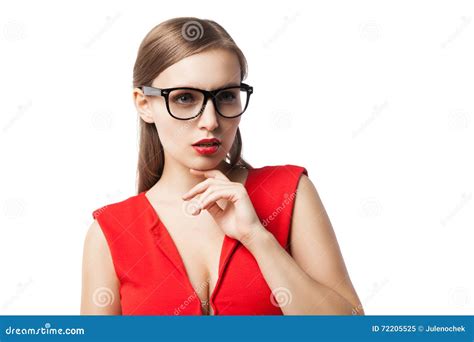 Beautiful Lady In Glasses Thinking While Looking Up Stock Image Image Of Pensive Lady 72205525