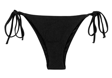 Black Ribbed Side Tie Brazilian Bikini Bottom Bottom Cotele Preto