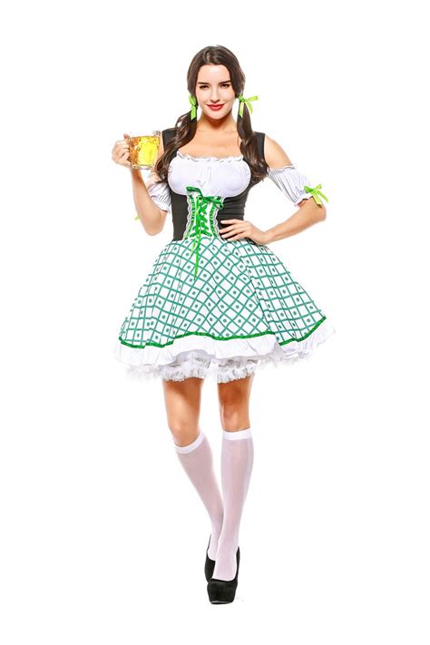 Buy Fashion Green Dirndl Oktoberfest Maid Cosplay Costume Bavarian Beer