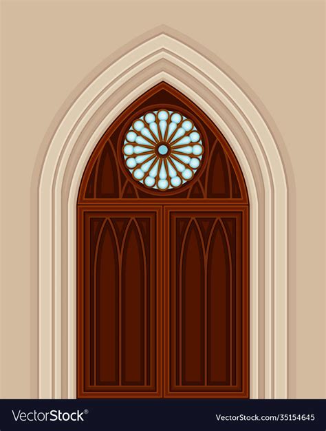 Gothic Double Door With Pointed Arch And Circle Vector Image