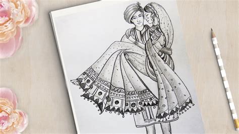 How To Draw Traditional Wedding Couple Very Easy Couple Drawing Easy