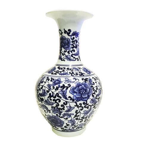 Classic Blue And White Porcelain Floral Decorative Vase Tradional