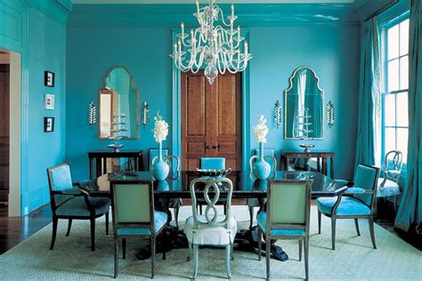 Use One Color Boldly Turquoise Dining Room Dining Room Blue Dining