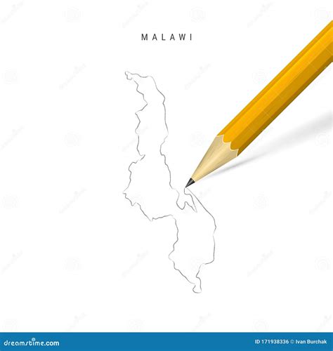 Malawi Freehand Pencil Sketch Outline Vector Map Isolated On White