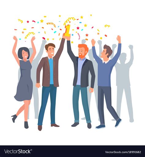 Team Of Colleagues Celebrate Win In Startup Vector Image