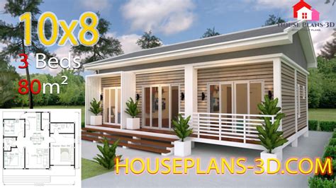 House Plans 10x8 With 3 Bedrooms Gable Roof House Plans 3d A6c Hip