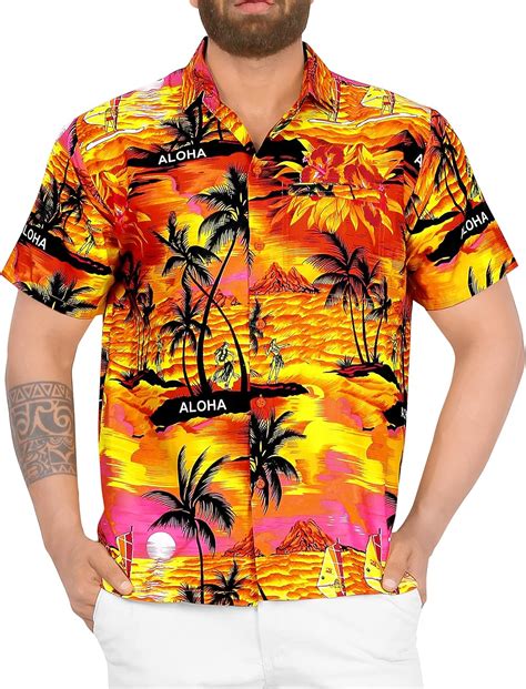 La Leela Herren Zukn Pfen Hawaiihemd Funky Tropische Druck Kurzarm Casual Strand Sommer Urlaub