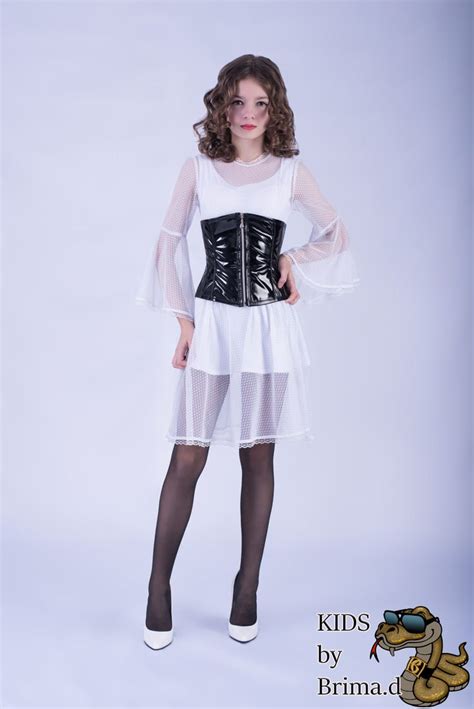 Custom Made White Dress With Lacquer Leather Corset Kids