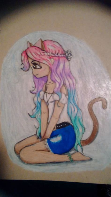 ~cute Anime Girl With Pastel Rainbow Hair~ By Karfinmarfin