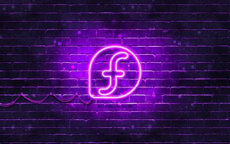 Download Wallpapers Fedora Violet Logo 4k Violet Brickwall Linux Fedora Logo Os Fedora