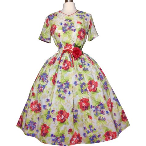 Vintage 1950s Dress50 Dressfloralnew Lookmad Mangarden Party