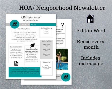 Hoa Newsletter Neighborhood Newsletter Editable Newsletter Etsy