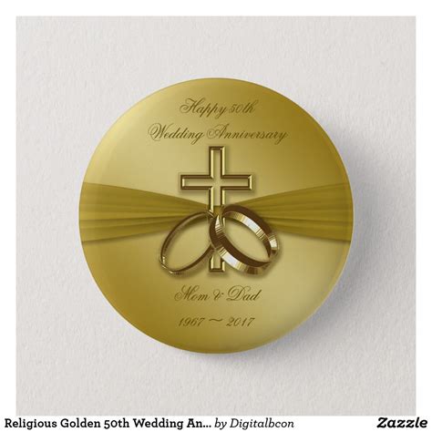 Religious Golden 50th Wedding Anniversary Button Golden Anniversary