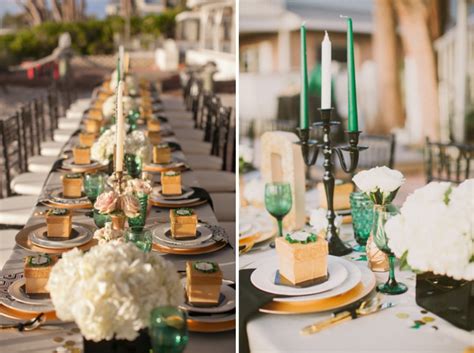 White and gold is a classic combination from the 1970s. Emerald Green & Gold Engagement! - B. Lovely Events