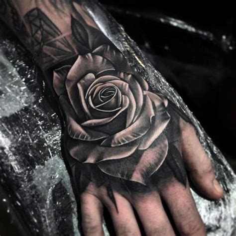 Realistic Rose Tattoos For Men On Hand Flower Tattoo Men