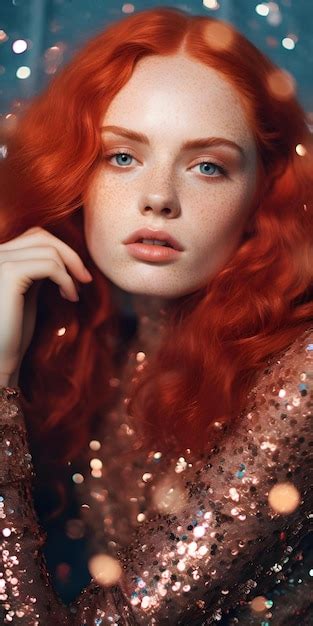 premium photo a woman with red hair and blue eyes looks into the camera