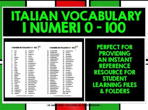 Italian Numbers 0 100 List Teaching Resources